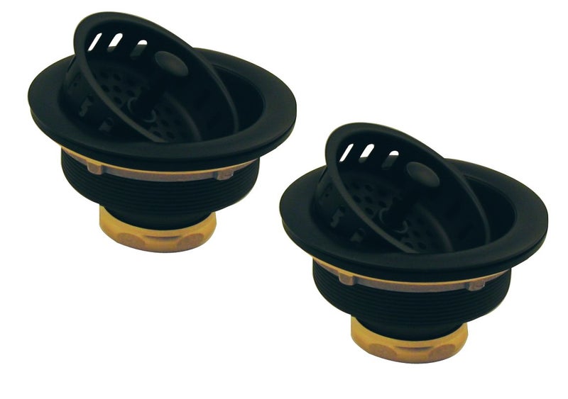 Westbrass D2145-62 3-1/2" Post Style Large Kitchen Sink Basket Strainer, Matte Black (2-Pack) - Image 1